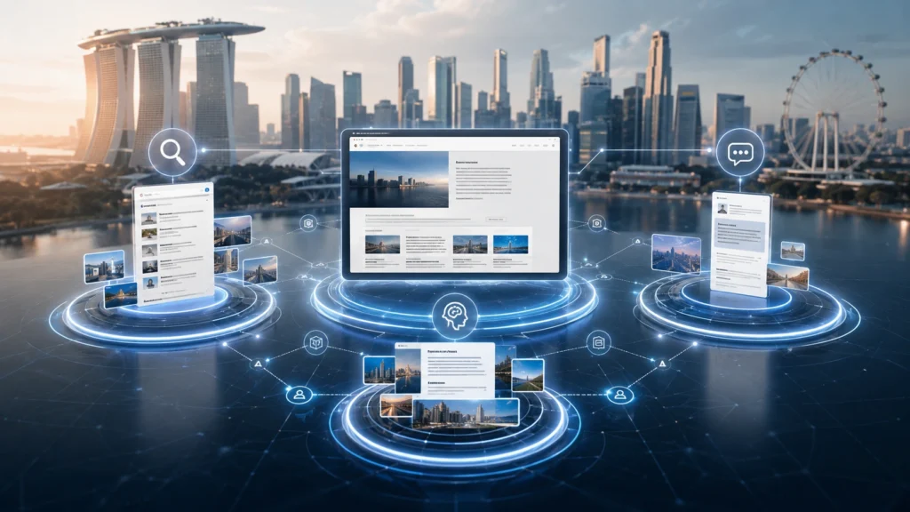 Future of SEO in 2026 showing a business website connected to Google SEO, Answer Engine Optimisation, and Generative Engine Optimisation.