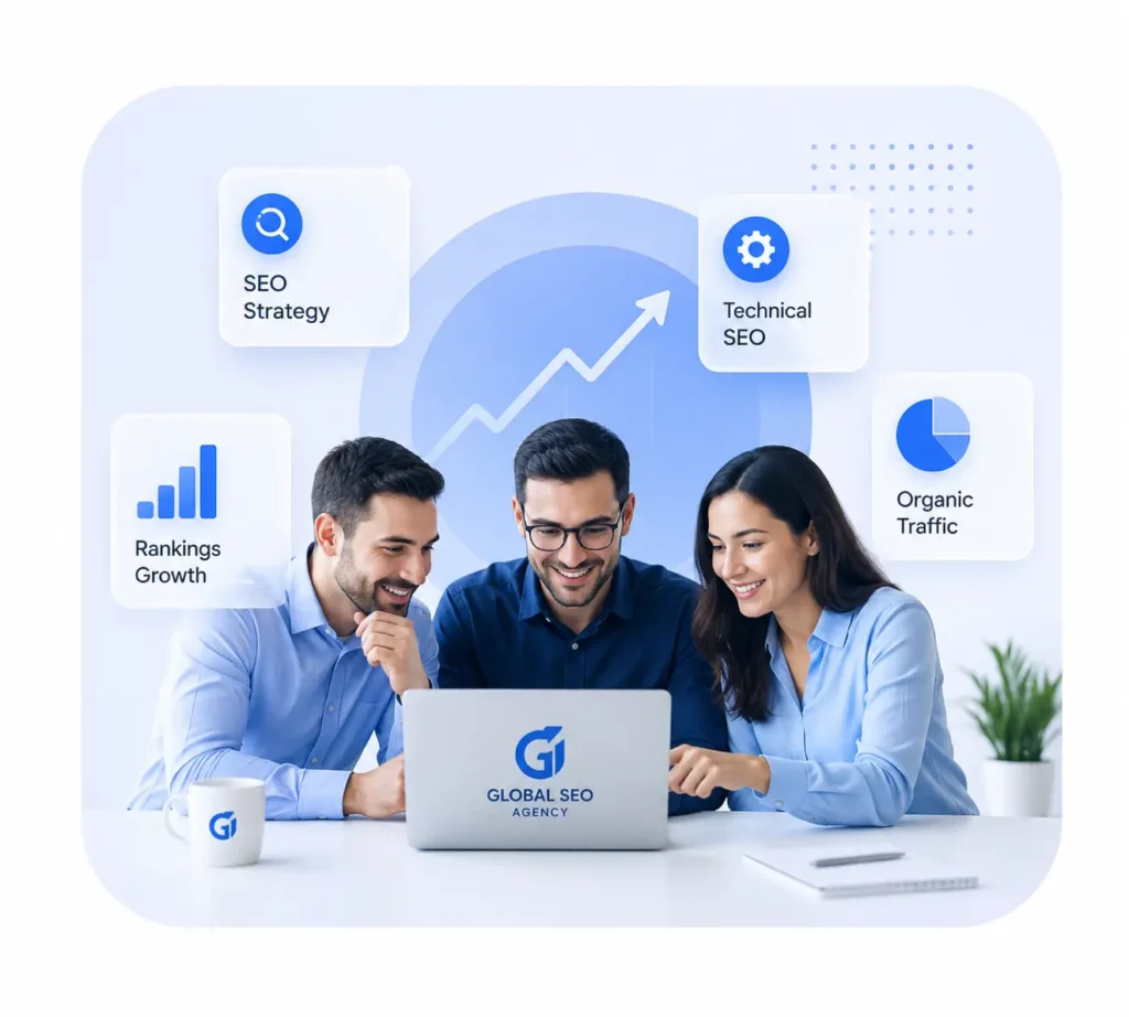 Experienced SEO specialists working on keyword research, technical SEO, and website optimization to improve Google rankings
