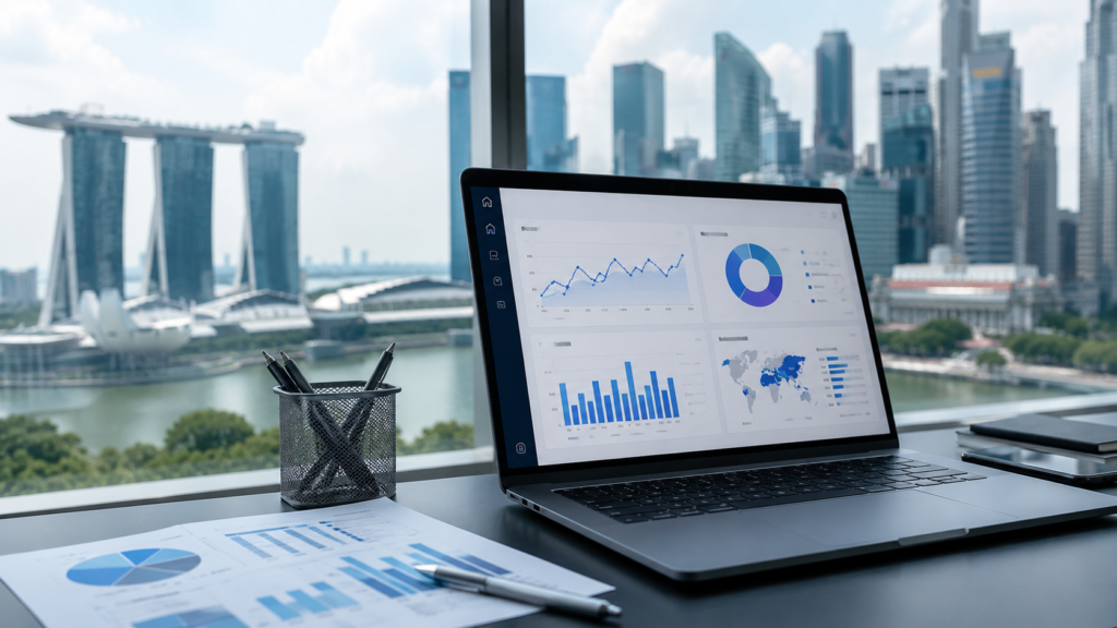 SEO companies in Singapore using an analytics dashboard to monitor organic traffic, keyword rankings, search visibility and website performance